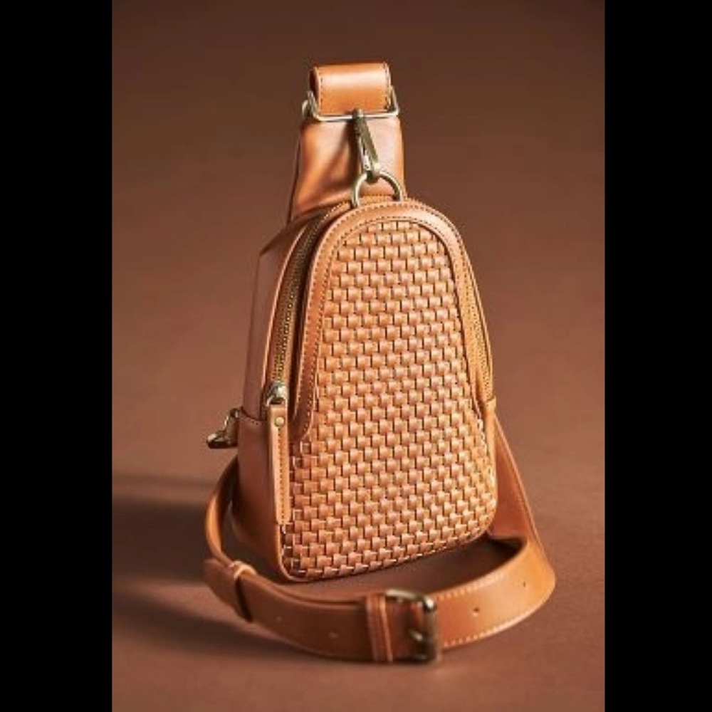 Anthropologie Woven Leather Sling Bag